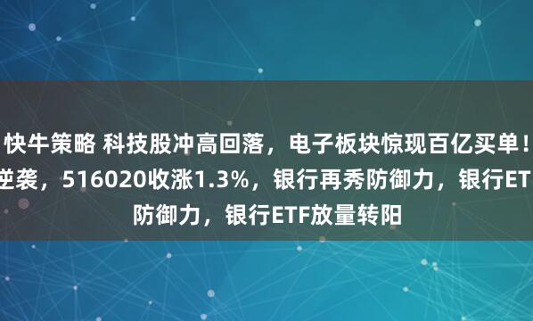 快牛策略 科技股冲高回落，电子板块惊现百亿买单！化工悄然逆袭，516020收涨1.3%，银行再秀防御力，银行ETF放量转阳